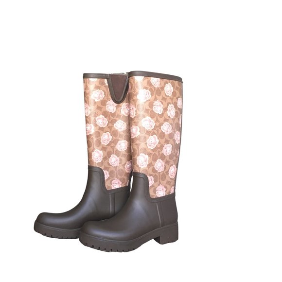 Coach Tall Rain Boots with Signature Floral Print Size 7 - Picture 1 of 9